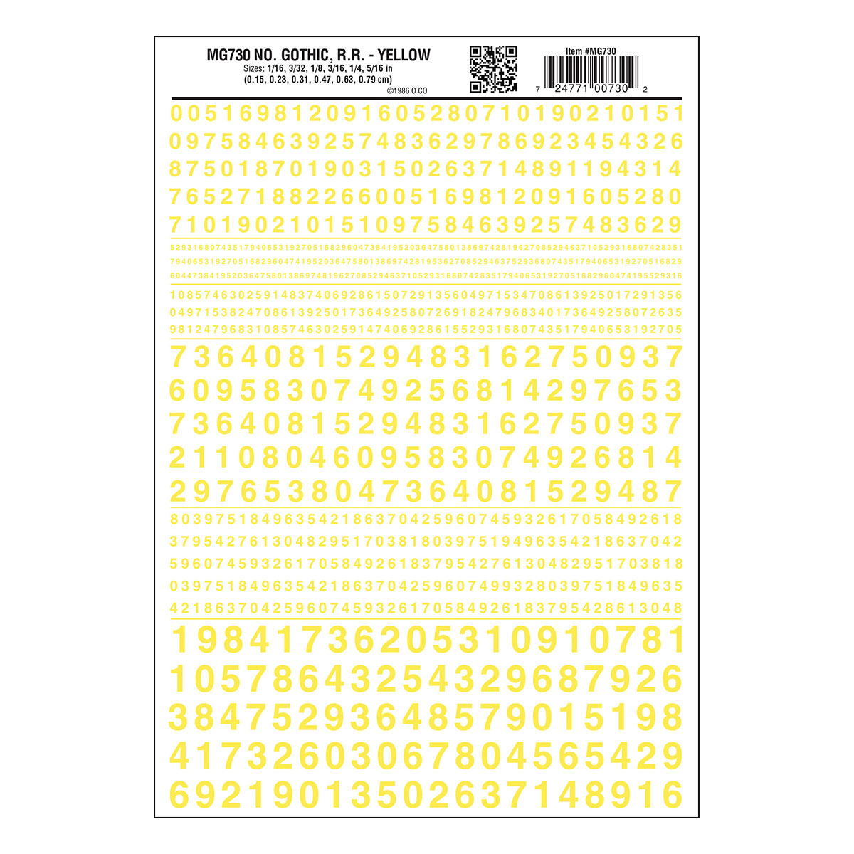 WOO730 Numbers Gothic R.R, Yellow