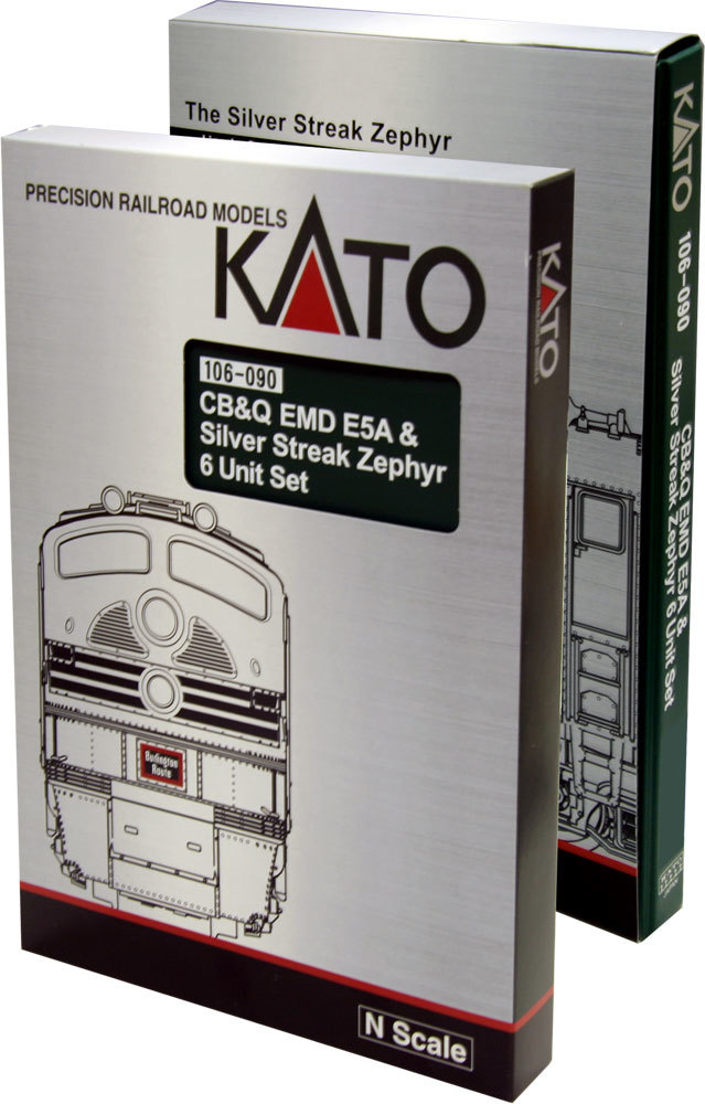 KAT106090DCC N EMD E5A & Silver Streak Zephyr Box 6 Unit Train Set, Chicago, Burlington & Quincy -  Kato