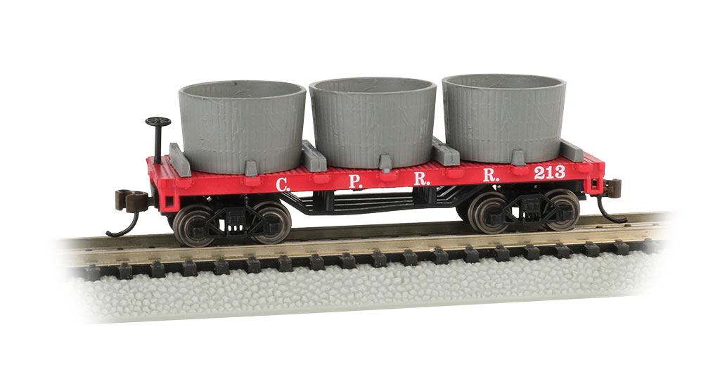Central Pacific Water Gondola Old-Time Wood Tank Train Car with 3 Tanks