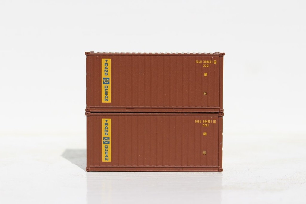 JTC205327 20 ft. N Scale Transocean Standard Height Container with Corrugated Side & Magnetic System - Pack of 2