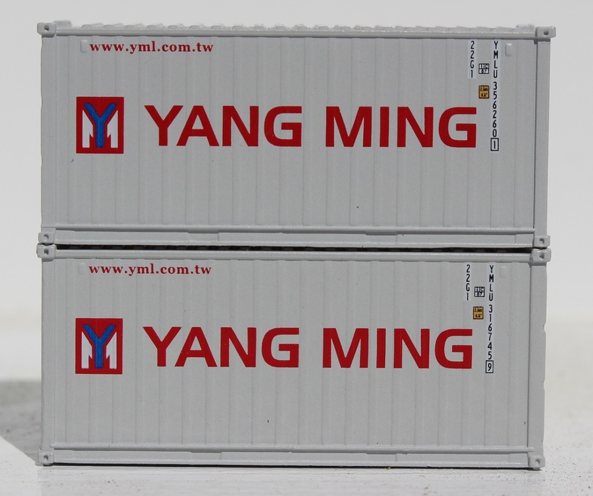 N Scale Yang Ming 20 ft. Standard Height Container, Pack of 2