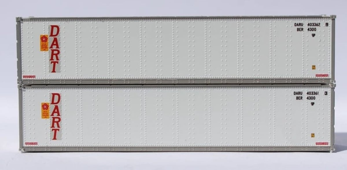 40 ft. N Scale Standard Height Smooth-Side Containers OOCL & Dart - Pack of 2
