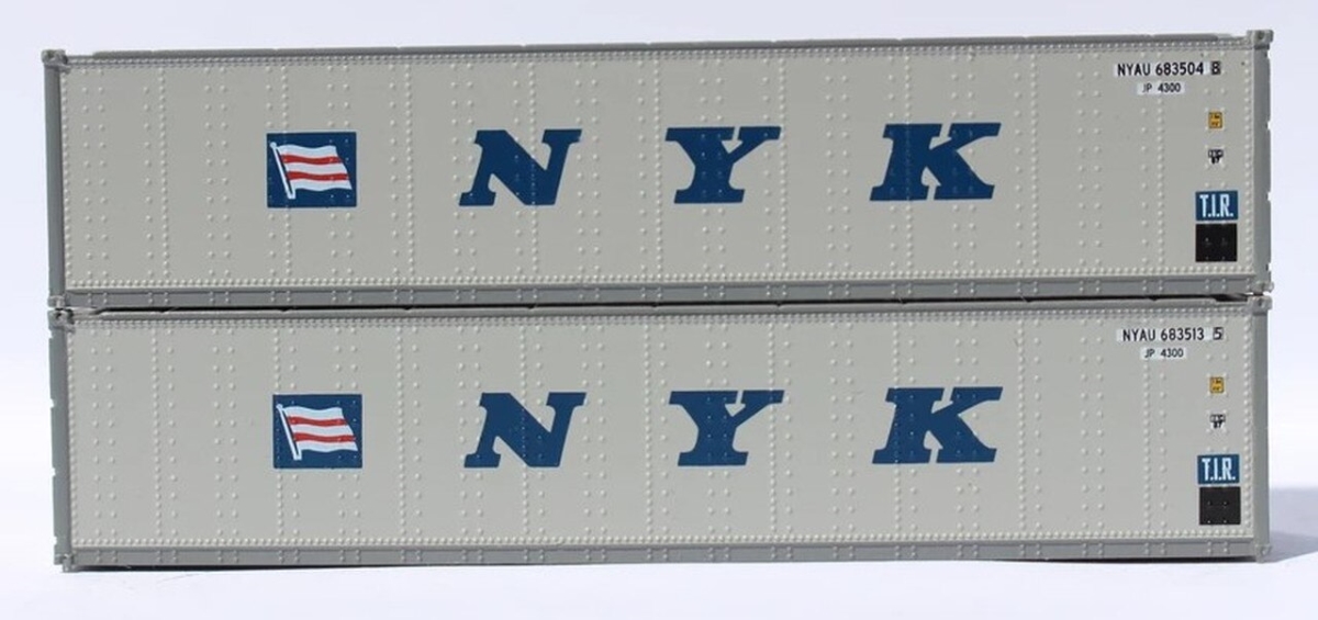 JTC405656 40 ft. N Scale Standard Height Smooth-Side Containers NYK Flag & Initials - Pack of 2