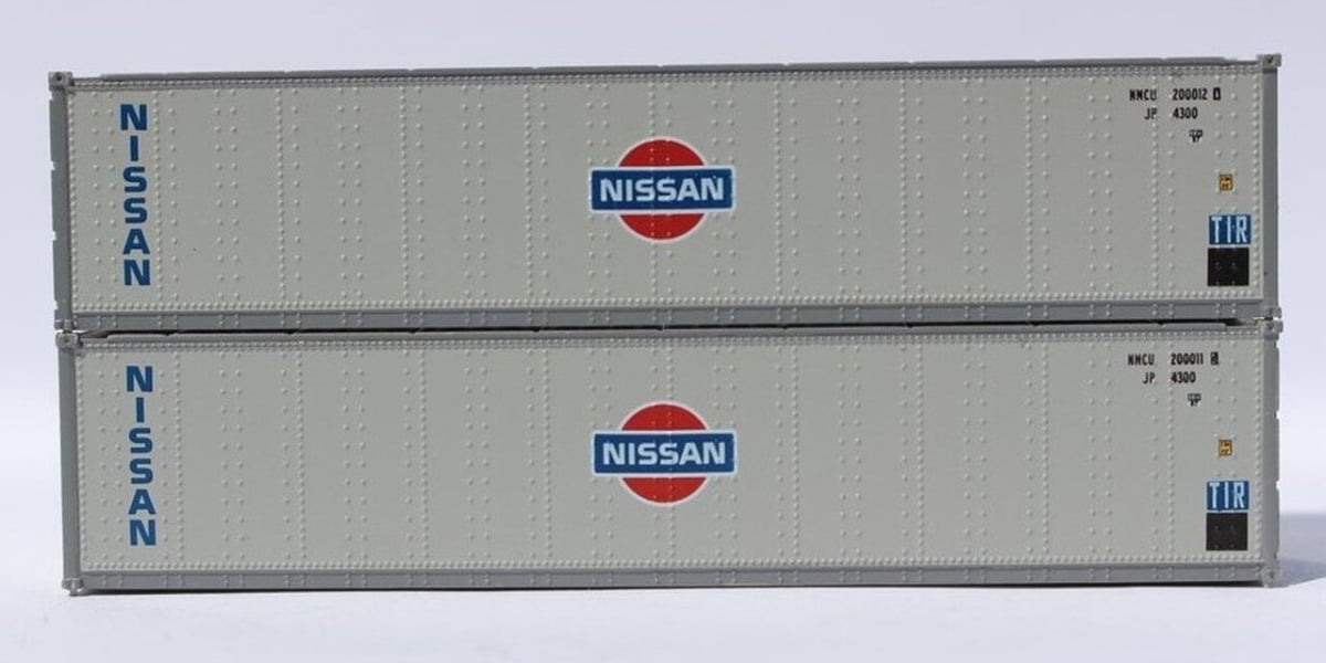 40 ft. N Scale Standard Height Smooth-Side Containers Nissan - Pack of 2