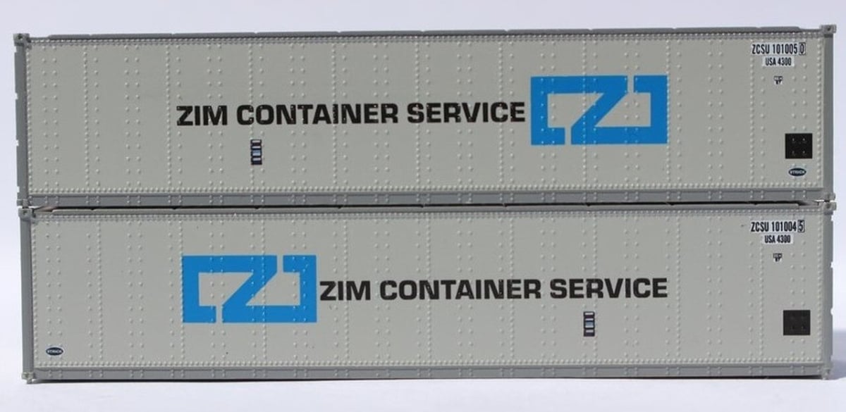 40 ft. N Scale Standard Height Smooth-Side Containers ZIM - Pack of 2