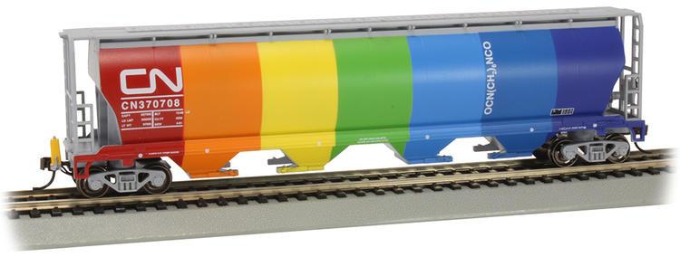 HO Canadian National Cylindrical 4-Bay Grain Hopper with Flashing Rear End Device Fred