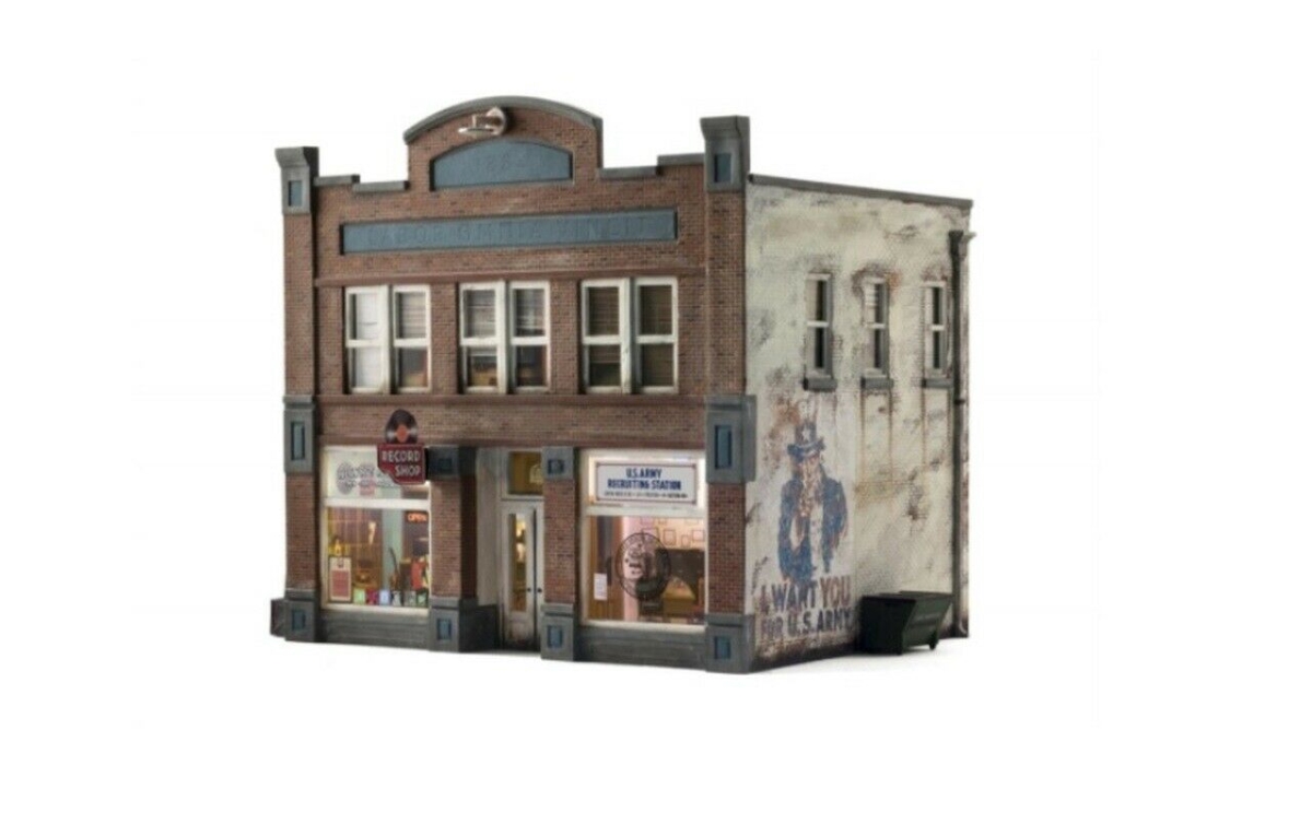 Built-N-Ready Records & Recruiting 2-Story Building LED Lighted O Scale