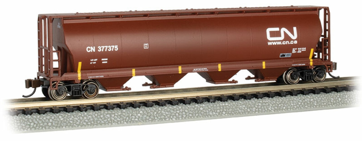 Picture of Bachmann BAC19161 N Scale 4 Bay Canadian National Cylindrical Grain Hopper, Oxide Red