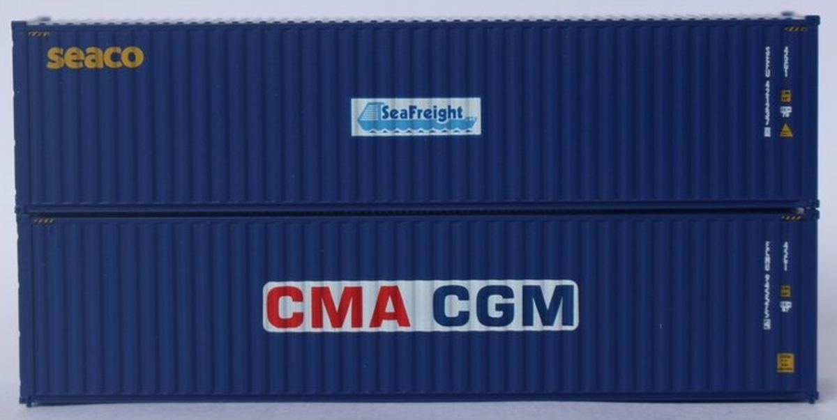 405811 40 ft. N Scale CMA CGM & Seaco High Cube Corrugated Side Containers Pack of 2