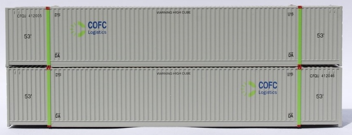 537007 53 ft. N Scale Cofc Logistics High Cube Corrugated Side Containers - Pack of 2