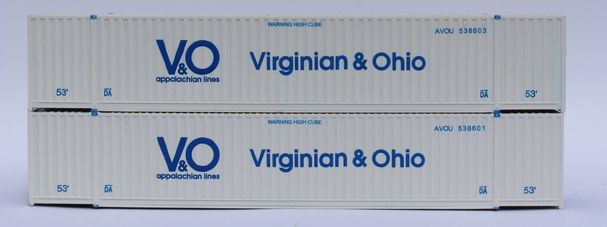 JTC535086 53 ft. N Scale Virginian & Ohio High Cube 6-42-6 Container, White & Blue - Pack of 2