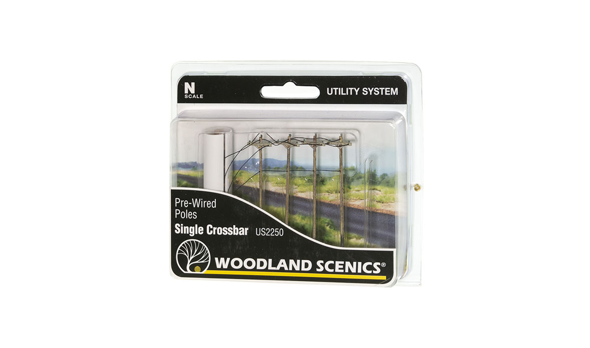 WOO2250 N Scale Pre-Wired Poles Single Crossbar