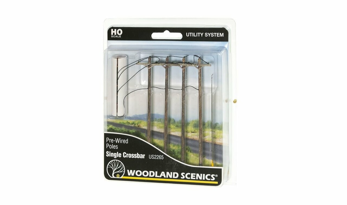WOO2265 HO Scale Pre-Wired Poles Single Crossbar
