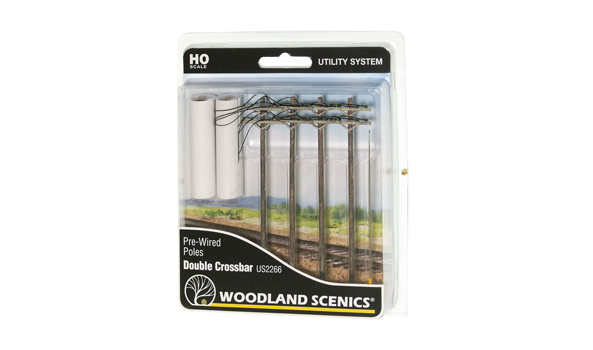 WOO2266 HO Scale Pre-Wired Poles Double Crossbar