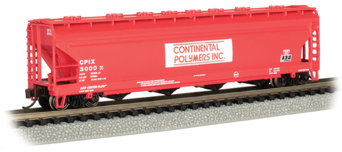 BAC17562 56 ft. N Scale Continental Polymers ACF 4-Bay Flow Hopper Model Trains - No.3000