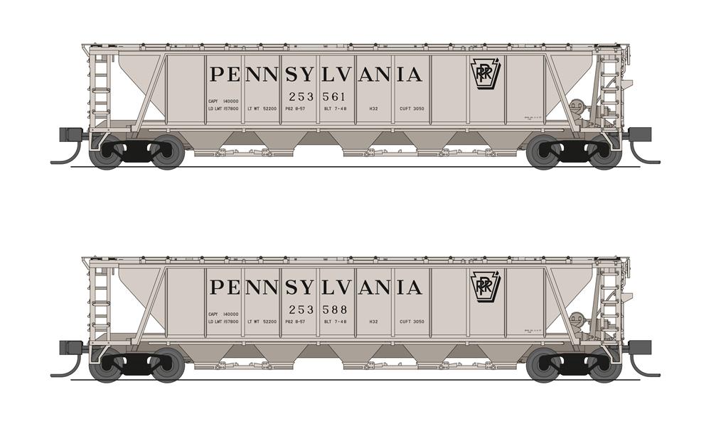 BLI7253 N Pennsylvania Railroad H32 Hopper Set B Train, Gray - Shadow Keystone - Pack of 2