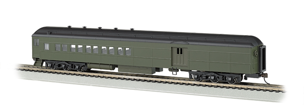 BAC13608 HO Scale Silver Series 72 Unlettered Heavyweight Combine Car with Double-Window Door & LED Lighted Interior, Green