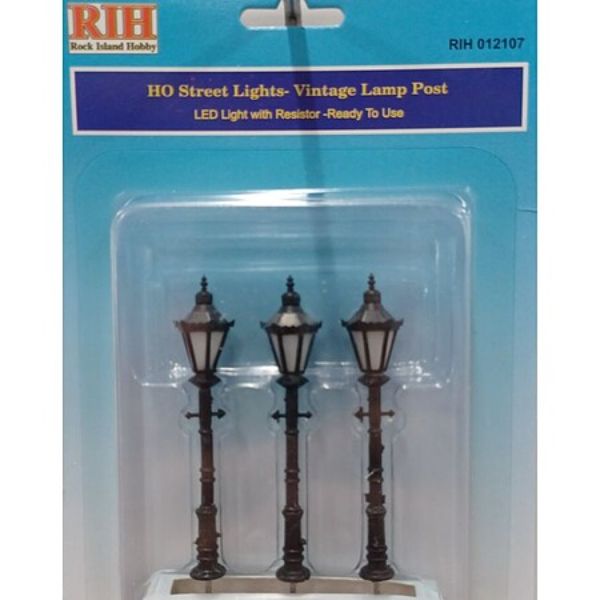RIH012107 HO Scale Classic Vintage Lamp Post, Pack of 3