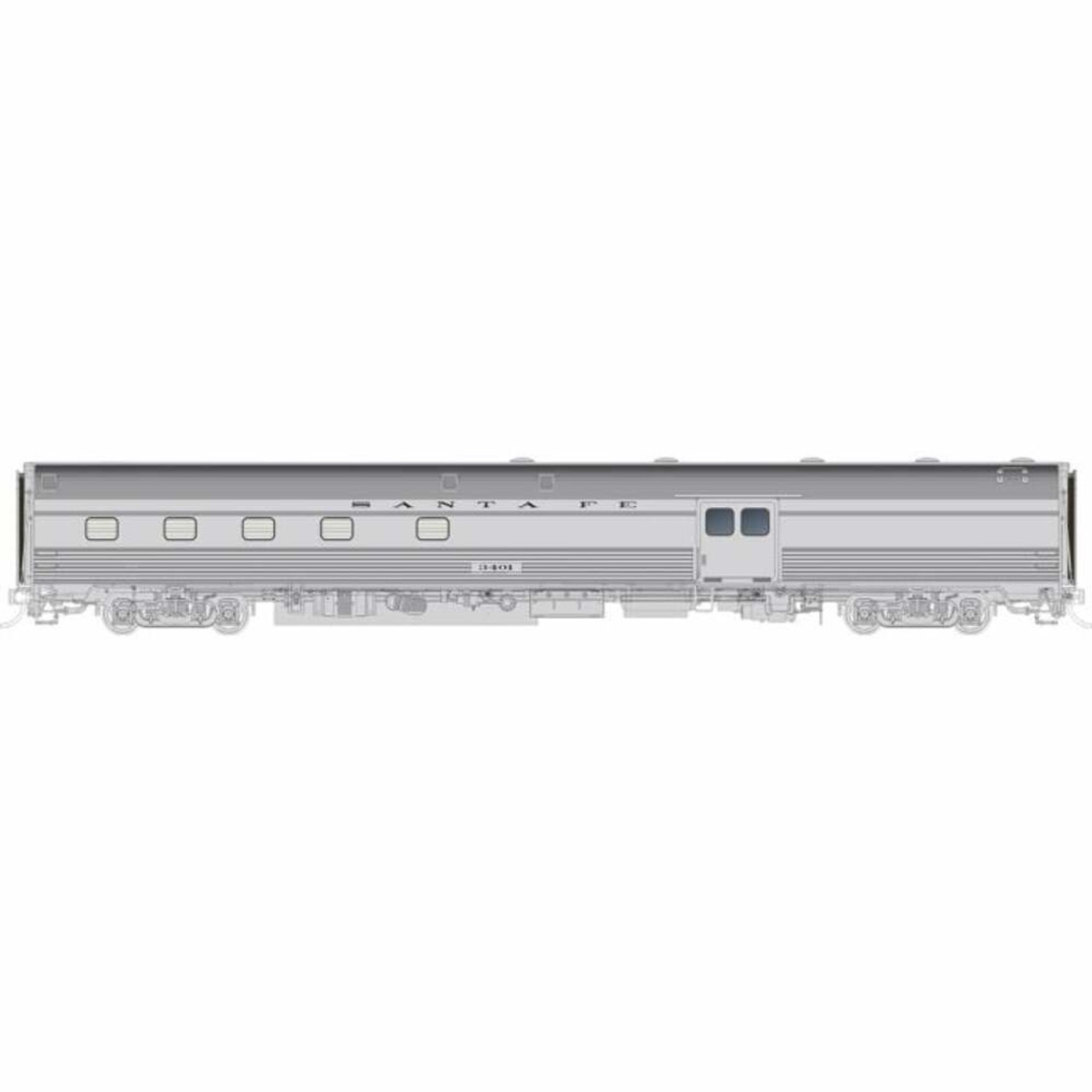 Picture of Rapido RAP114030 No.3405 HO Scale AT&SF Silver Budd Baggage-Dorm Passenger Car