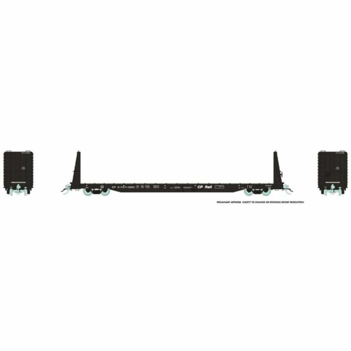 RAP147002 HO Scale CP Rail Marine Industries Bulkhead Flatcar, Black - 6 Piece