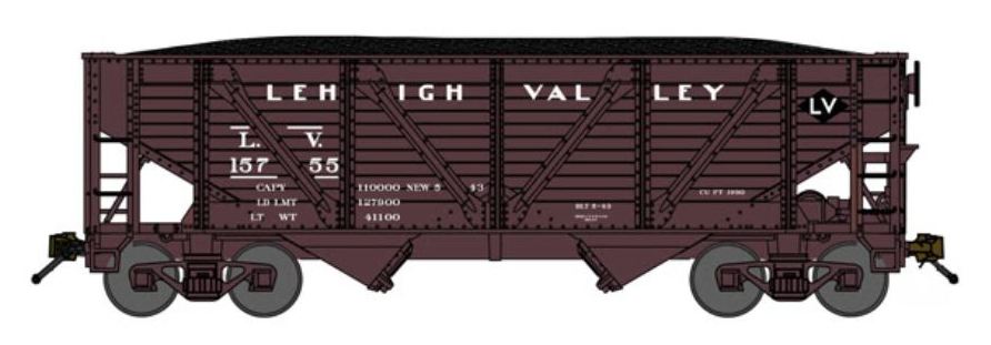 BLU63155 Hopper No. 15802 N-Scale Lehigh Valley 2-Bay War Emergency Composite Model Train -  Bluford