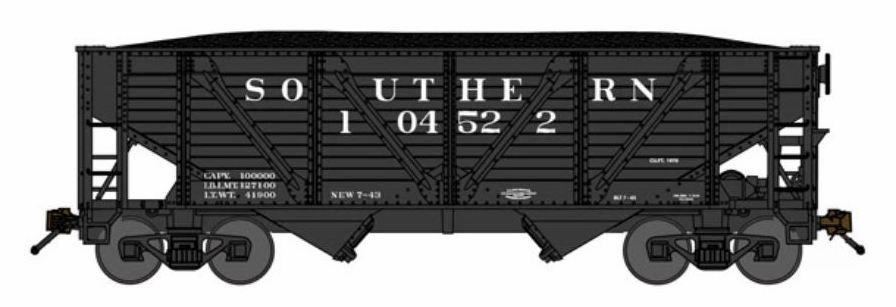 BLU63200 Hopper No. 104522 N-Scale Southern 2-Bay War Emergency Composite Model Train -  Bluford