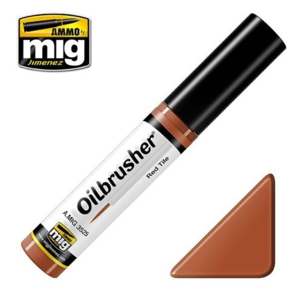 MIG3525 10 ml Oil Paint with Fine Brush Applicator for Modelling, Red Tile