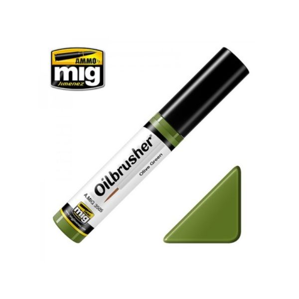 MIG3505 10 ml Oil Paint with Fine Brush Applicator for Modelling, Olive Green