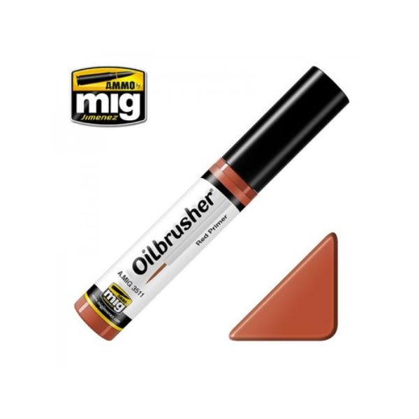 MIG3511 10 ml Oil Paint with Fine Brush Applicator for Modelling, Red Primer