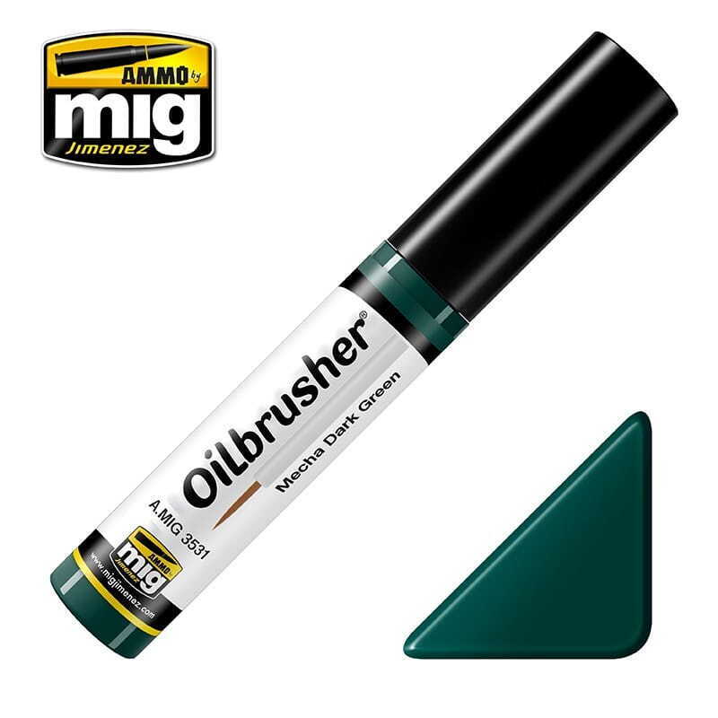 MIG3531 10 ml Oil Paint with Fine Brush Applicator for Modelling, Mecha Dark Green