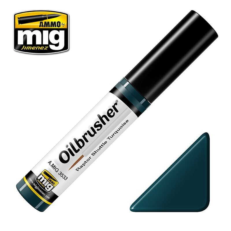 MIG3533 10 ml Oil Paint with Fine Brush Applicator for Modelling, Raptor Shuttle Torquoise