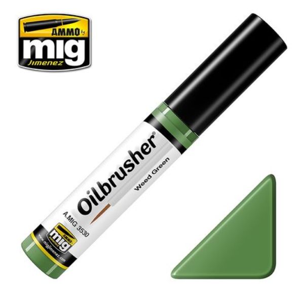MIG3530 10 ml Oil Paint with Fine Brush Applicator for Modelling, Weed Green