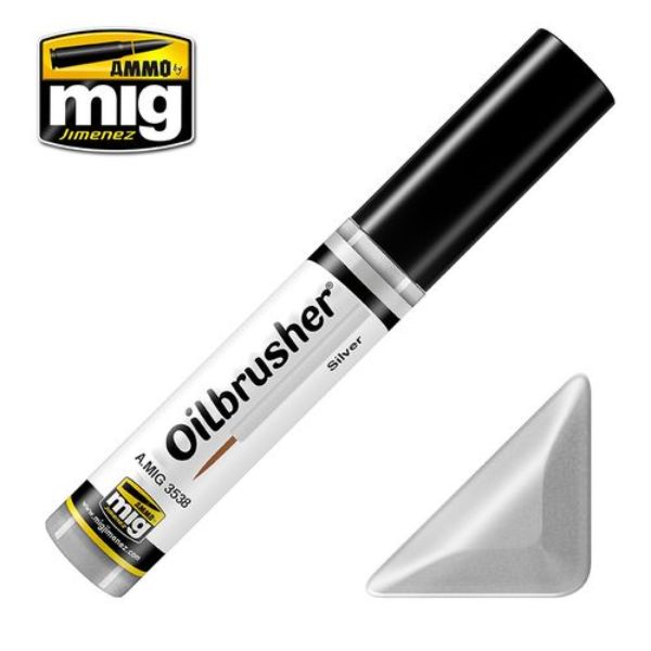 MIG3538 10 ml Oil Paint with Fine Brush Applicator for Modelling, Silver