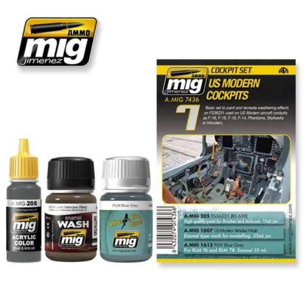 MIG7436 17 & 35 ml Weathering Paint Set - US Modern Cockpits