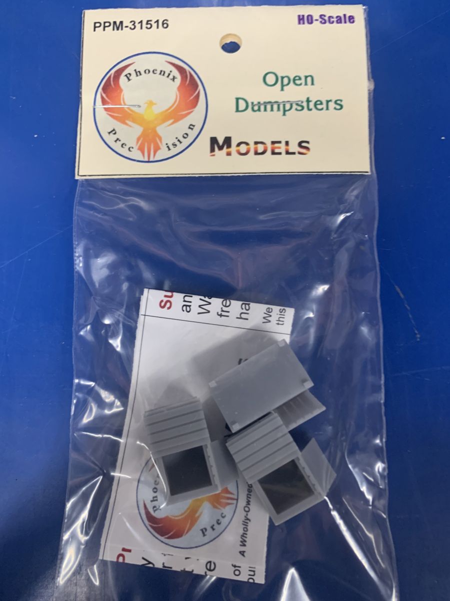 TCPPPM31516 HO Scale Open Dumpsters 3-D Printed Kit - Pack of 3