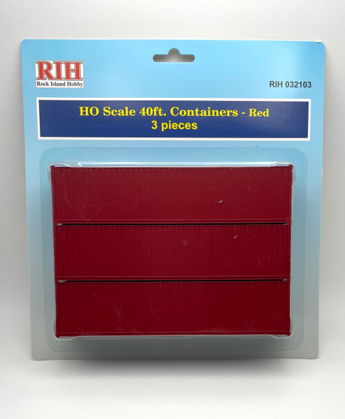 RIH032103 HO Scale 40 ft. Containers Model Train, Red