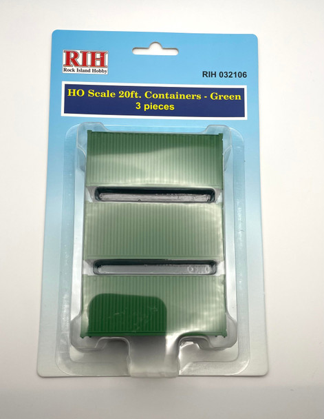 RIH032106 HO Scale 20 ft. Containers Model Train, Green - Pack of 3