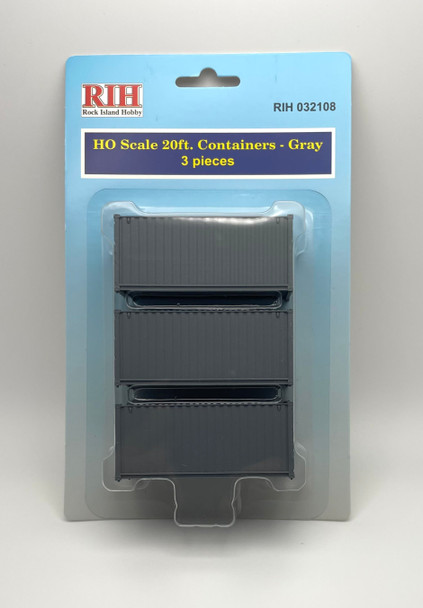RIH032108 HO Scale 20 ft. Containers Model Train, Gray - Pack of 3