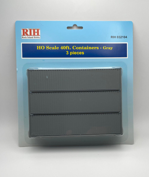 RIH032104 HO Scale 40 ft. Containers Model Train, Gray