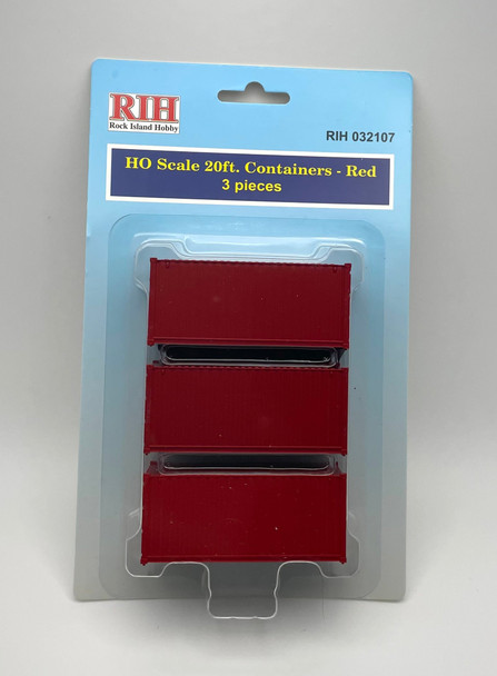 RIH032107 HO Scale 20 ft. Containers Model Train, Red - Pack of 3