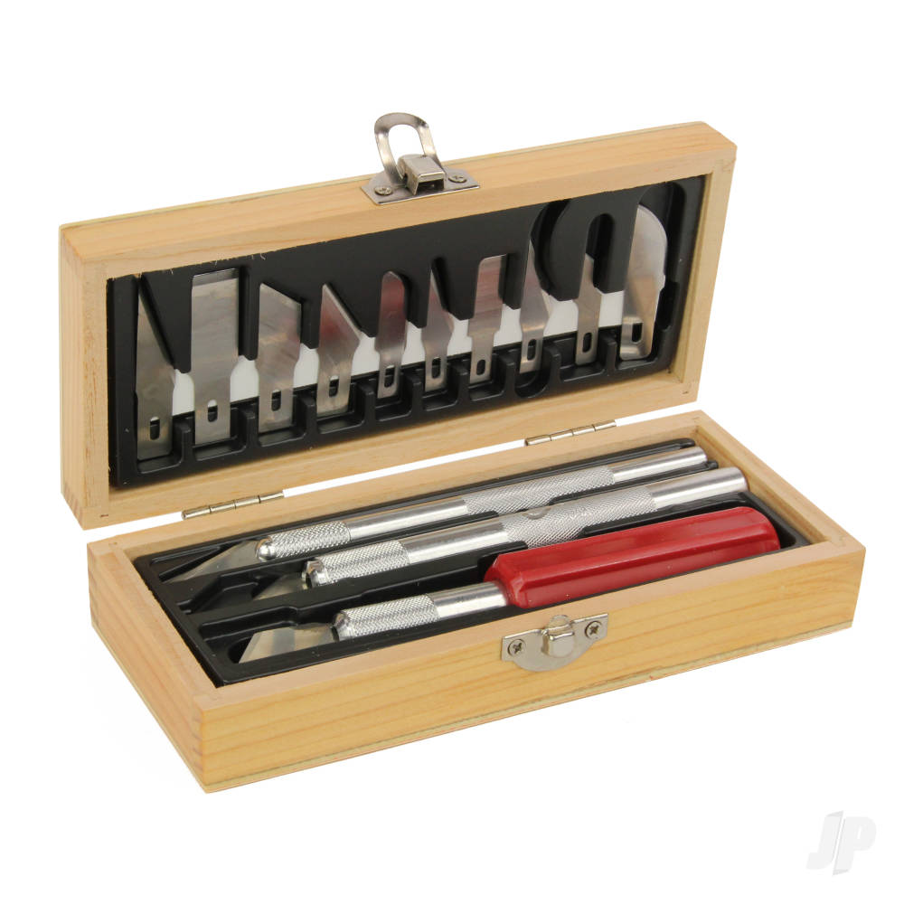 Excel EXL44282 Hobby Knife Set with Wooden Box - Brown