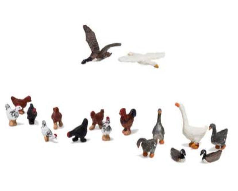 WOO1968 HO Scale Geese & Chickens Painted Model Figures