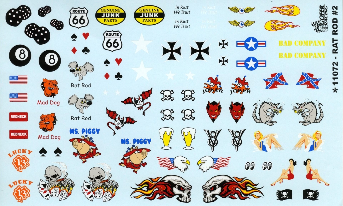 Picture of Gofer Racing Decals GOF11072 1-24 Scale Rat Rod Graphics Decal Sheet No.2
