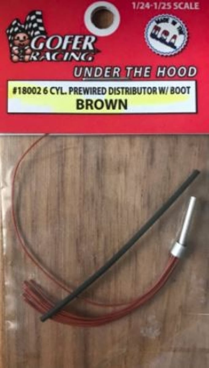 GOF18002 1-24 Scale 6 Cylinder Prewired Distributor with Aluminum Plug & Boot, Brown