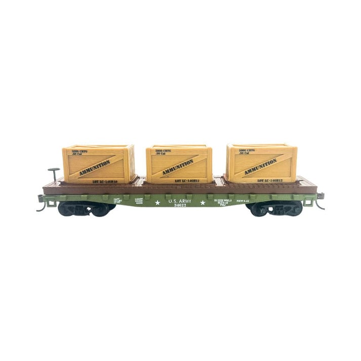 RIH032211 40 ft. HO Scale US Army Flat Car with Crates Model Train