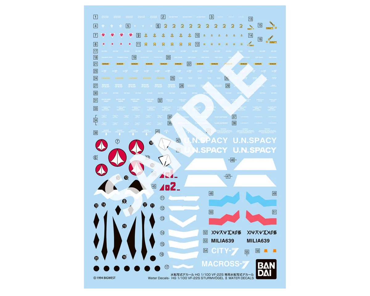 BAS2777016 1-100 Scale HG VF-22S Sturmvogel II Macross Waterslide Decals Action Figure