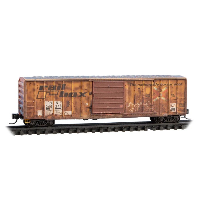 Picture of Micro Trains Line MTL02544436 N Scale 1950 Burlington Northern Ex-Rail Box Boxcar Weathered