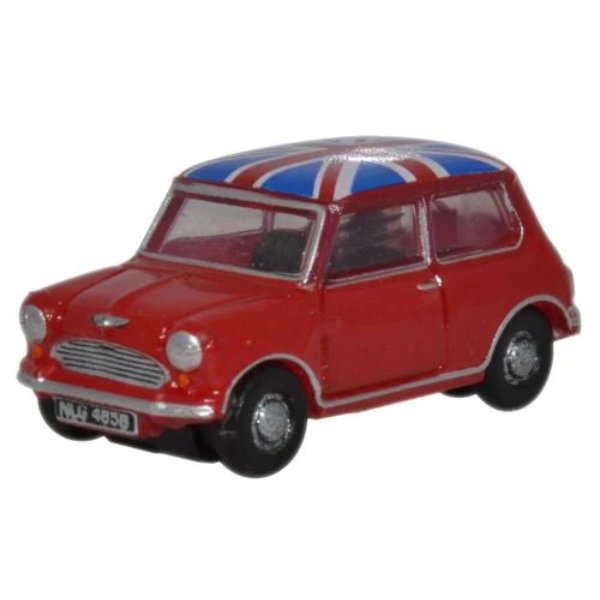 OXDNMN001 N Scale Tartan Red & Union Jack Austin Mini Model Car