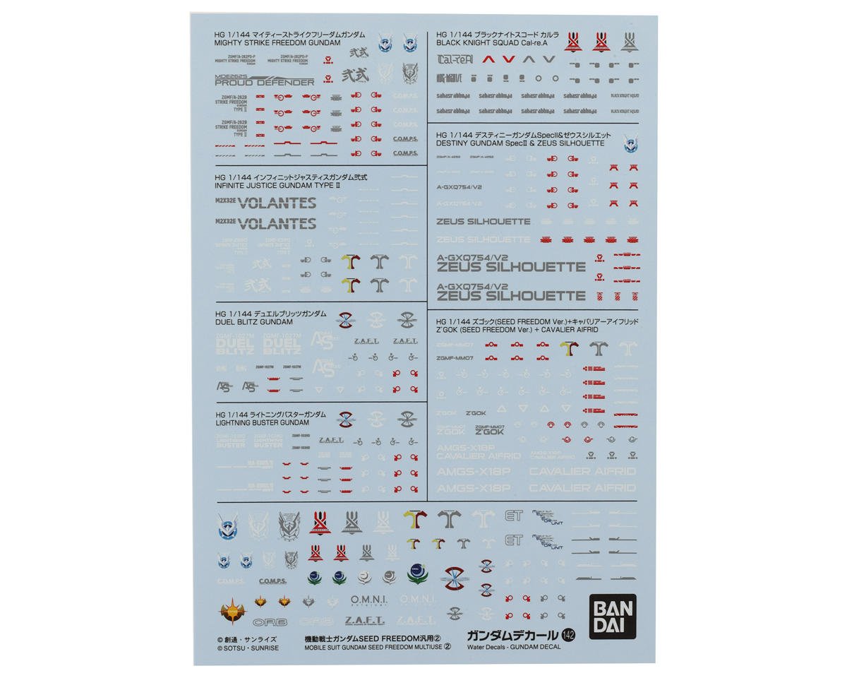 BAS2794139 GD-142 Mobile Suit Gundam SEED Freedom Multiuse Waterslide Decal Sheet