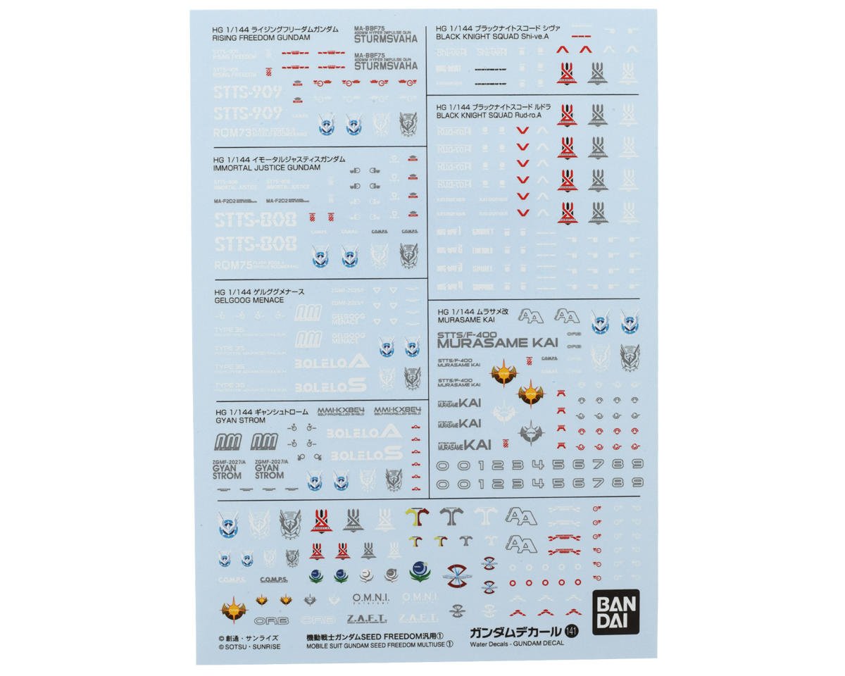 BAS2794138 GD-141 Mobile Suit Gundam SEED Freedom Multiuse Waterslide Decal Sheet
